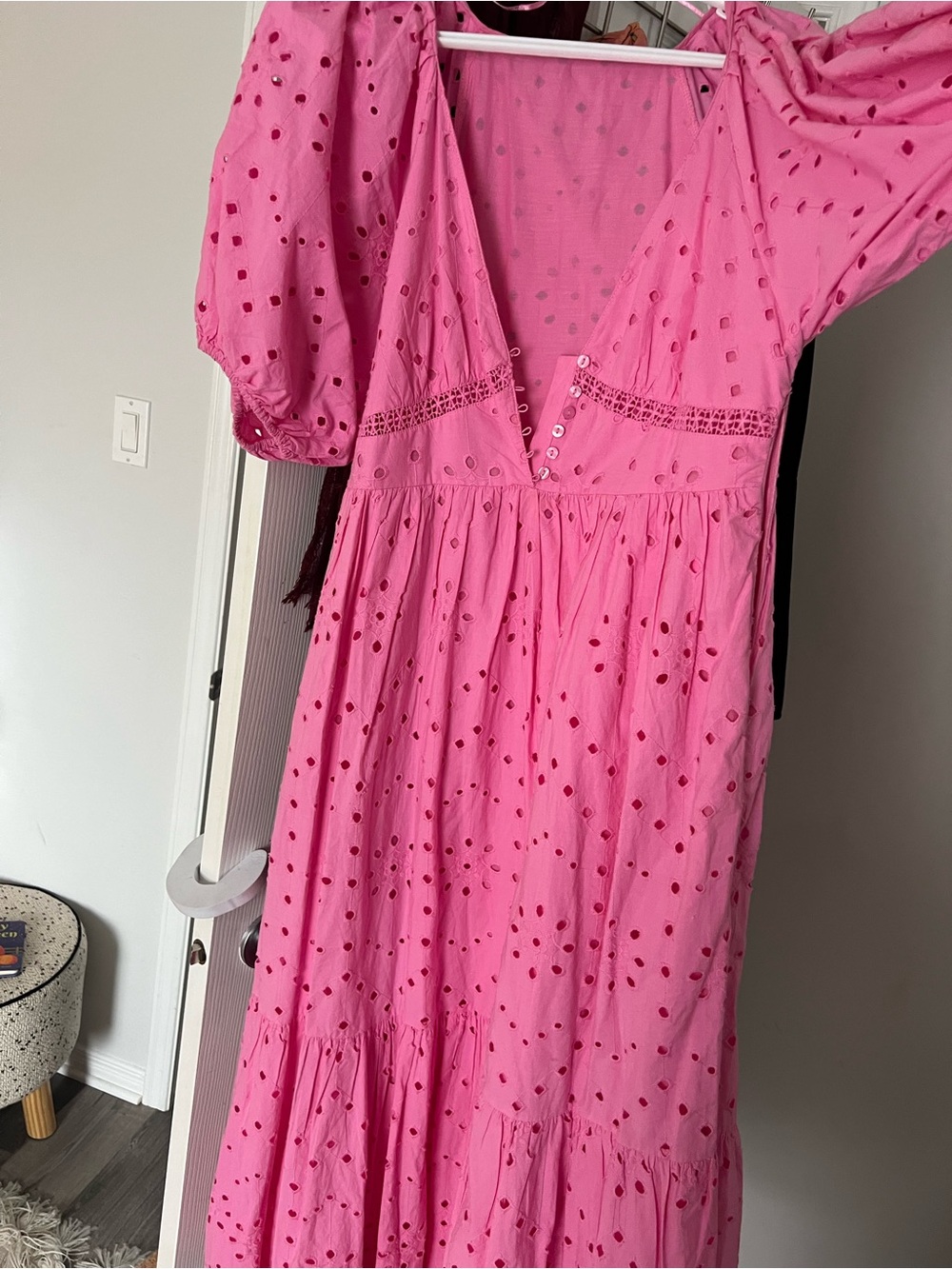 Zara Pink Eyelet Midi Dress with V-Neck